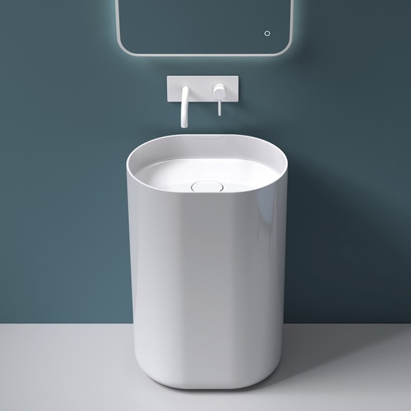 Lavoar Independent PRO MONOLITIC CAMILA, Dimensiuni 55 X 40 X 85 Cm, Forma Ovala, Material Conglomerat, Alb - Img 5