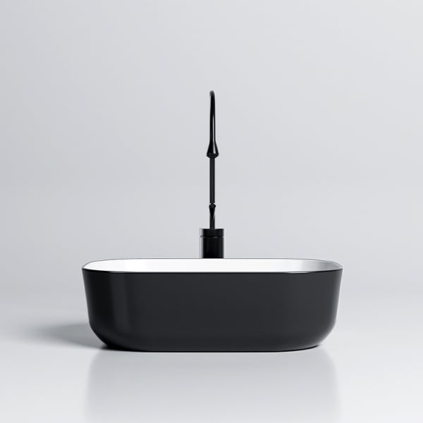 Lavoar pe Blat, Milo, Marmura Ceramica Alb Interior-Negru Exterior , Dreptunghiular 45,5 x 32,5 x 13,5 cm - Img 9
