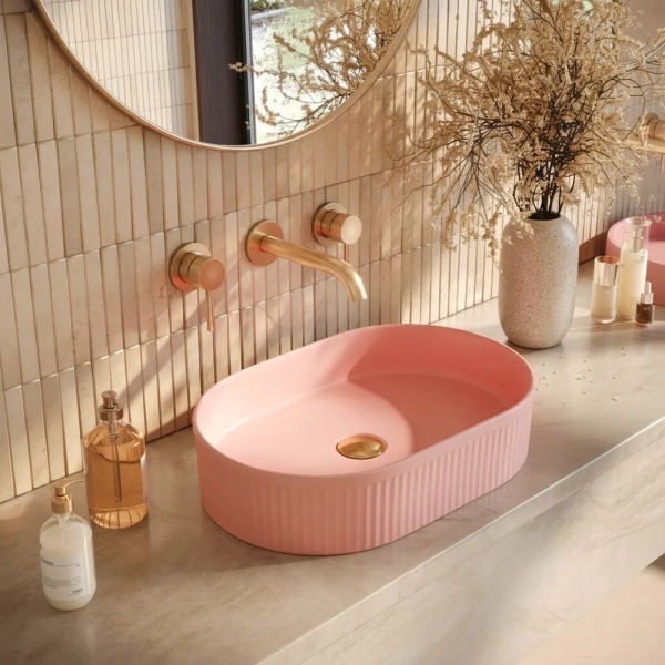 Lavoar pe blat oval cu finisaj mat Vanda Bubble Gum Matt roz - Img 3