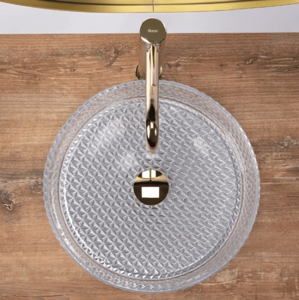 Lavoar pe blat REA Cristal Transparent,diametrul 35,5 x 11,5 cm - Img 5