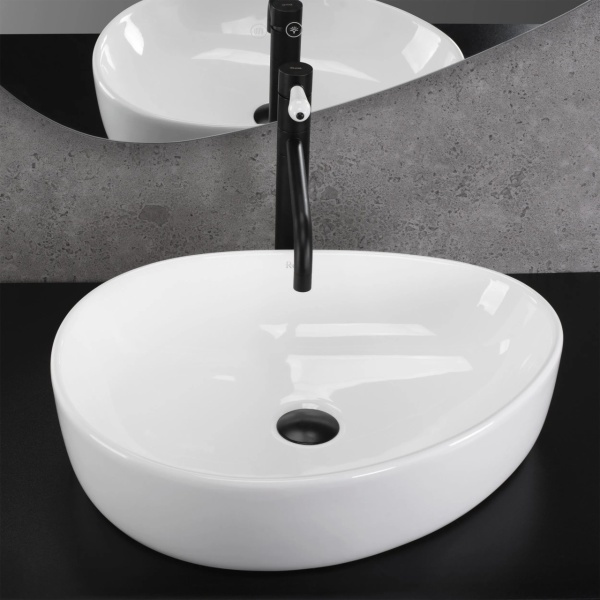 Lavoar pentru blat oval asimetric cu finisaj lucios VANILA alb - Img 6