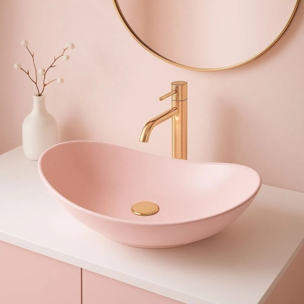 Lavoar pentru blat oval cu finisaj mat Royal Powder Pink Matt roz - Img 7