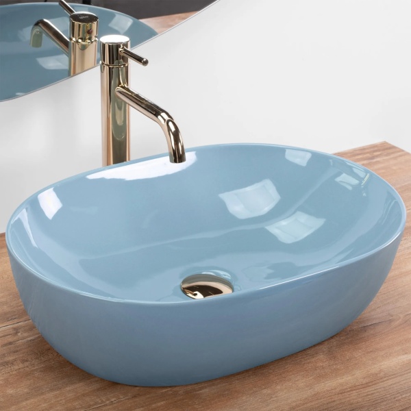 Lavoar pentru blat REA LISA , Culoare Light Blue Shiny - Img 2