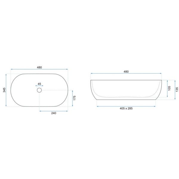 Lavoar REA AMELIA White, oval, 48x34.5 cm, montaj pe blat, ceramica sanitara, fara gaura baterie, Alba - Img 5