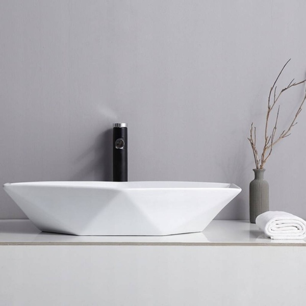 Lavoar REA VEGAS WHITE, Dimensiuni 57 x 37 X 14 cm, Montaj Pe Blat, Design Deosebit, Ceramica Sanitara, Alba - Img 5