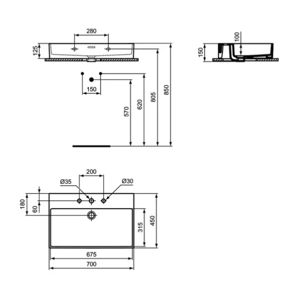 Lavoar suspendat Ideal Standard Atelier Extra alb lucios cu 3 orificii baterie si preaplin 70 cm - Img 10