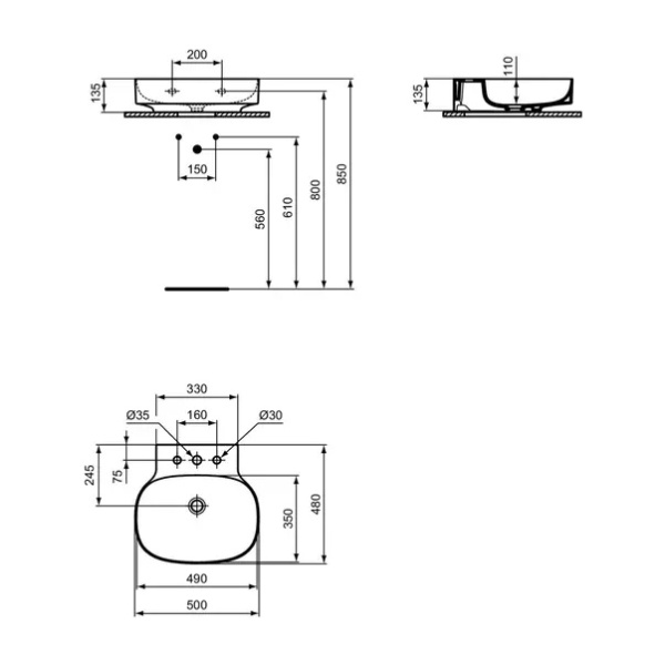 Lavoar suspendat Ideal Standard Atelier Linda-X 50 cm alb lucios cu 3 orificii baterie - Img 12