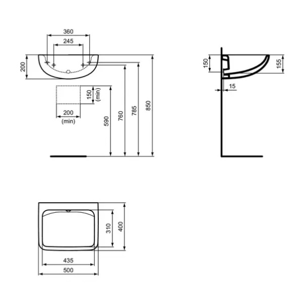 Lavoar suspendat Ideal Standard Contour 21 alb lucios 50 cm - Img 9