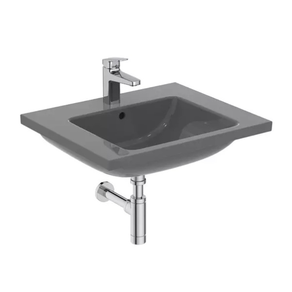 Lavoar suspendat Ideal Standard i.life B gri lucios 61 cm cu orificiu baterie si preaplin - Img 4