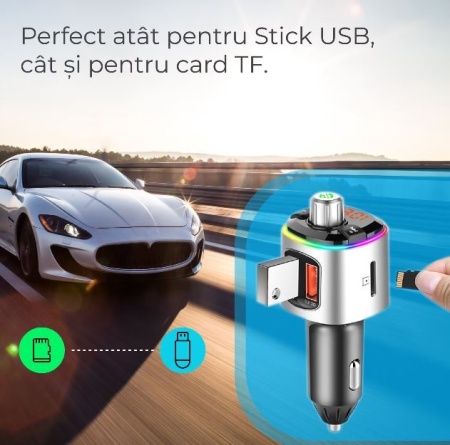 Modulator FM Gemevo® Bluetooth 5.0, Transmitator FM cu functie de incarcator auto quickcharge 3.0 - Img 3