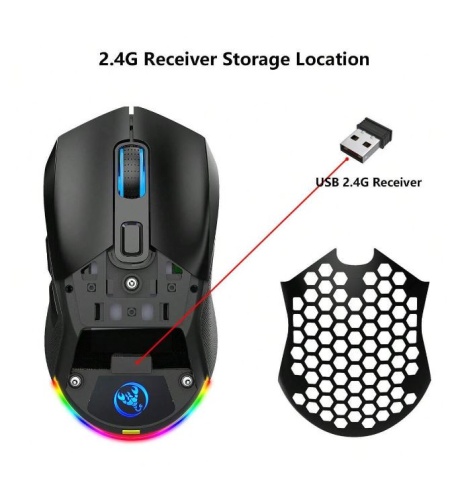 Mouse Wireless Profesional pentru Home &amp; Office ODISSEY LIFE®, 4800 Dpi, Reincarcabil, Iluminare RGB, Dual Mode BT 5.1 si wireless, Dual magnetic cover, - Img 6