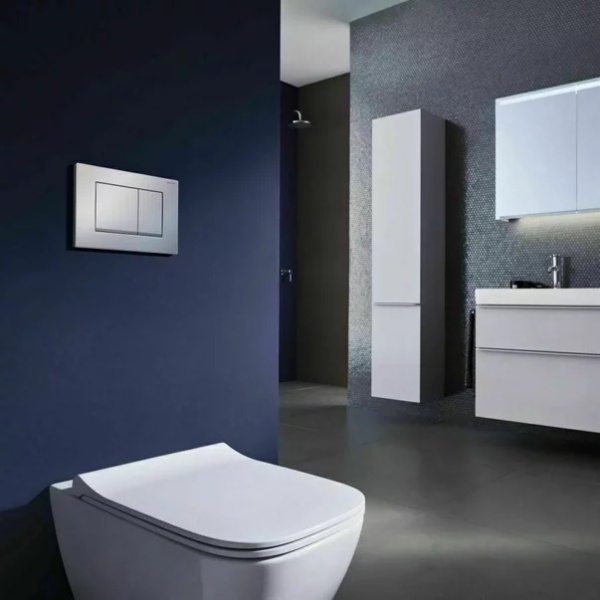 Pachet vas wc suspendat Geberit Smyle, capac softclose si set dus igiena intima negru cu baterie incastrata Rea Loop - Img 2