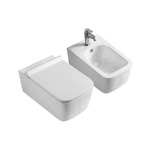 Set Bideu Si Vas WC PRO MOUSE CUBIC RIMLESS, Montaj Suspendat, Ceramica Sanitara, Capac Soft-Close Inclus, Alb - Img 2