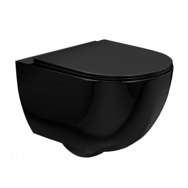 Set Bideu si Vas WC REA CARLO Mini Rimless, Suspendat, Ceramica Sanitara, 49 X 37 X 35.5 cm, Capac Soft-Close Inclus, Negru Lucios - Img 3