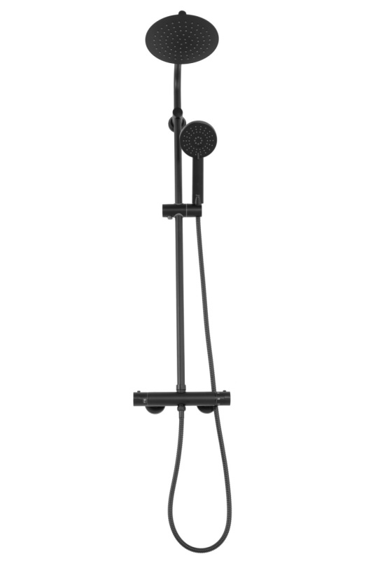 Sistem Complet De Dus Cu Termostat REA BLISS BLACK, Montaj Pe Perete, Para Rotunda Tip Ploaie 20 xX 20 Cm, 2 Functii , Finisaj Negru Mat - Img 8