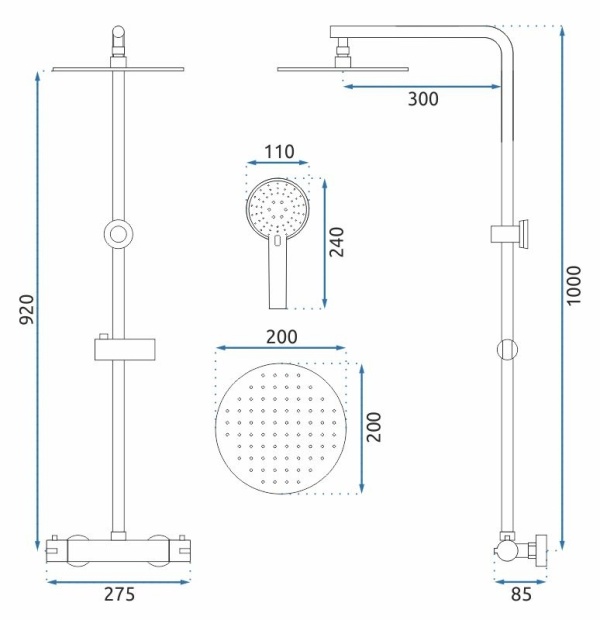 Sistem Complet De Dus Cu Termostat REA BLISS, Montaj Pe Perete, Para Rotunda Tip Ploaie 20 X 20 Cm, 2 Functii , Finisaj Crom - Img 8
