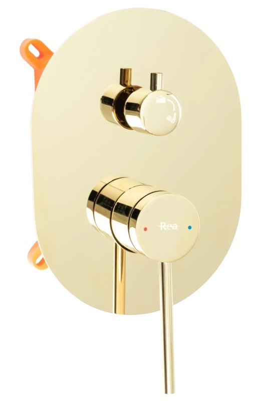 Sistem Complet De Dus REA OVAL BOX GOLD, Montaj In Perete, Para Dreptunghiulara Tip Ploaie 20x30 Cm, 2 Functii De Curgere A Apei, Auriu - Img 10