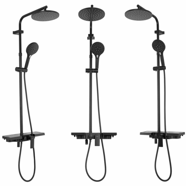 Sistem De Dus Cu Suport Pentru Produse Ingrijire Personala REA SANTOS, Para Rotunda Tip Ploaie 22.5 X 22.5 Cm, 3 Functii , Negru Mat - Img 9