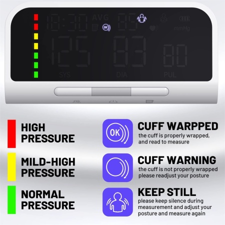 Tensiometru Fara Fir SeveShop pentru Uz Casnic, Reincarcabil, Usor de Utilizat, Cu Aplicatie Gratuita pentru iOS/Android, Apple Health si Google Fit, Monitorizare Tensiune Arteriala Precisa cu Display LED, Design Ergonomic si Elegant, Alb Lucios - Img 4