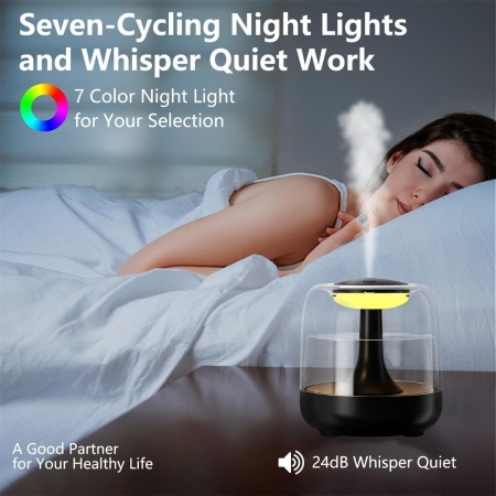 Umidificator de aer cu difuzor aromaterapie NeoSimply® cu lumini LED, Portabil, USB, Rezervor 650ml, 2 moduri de functionare, Lumini de noapte, Umidificator camera si masina auto, black - Img 2