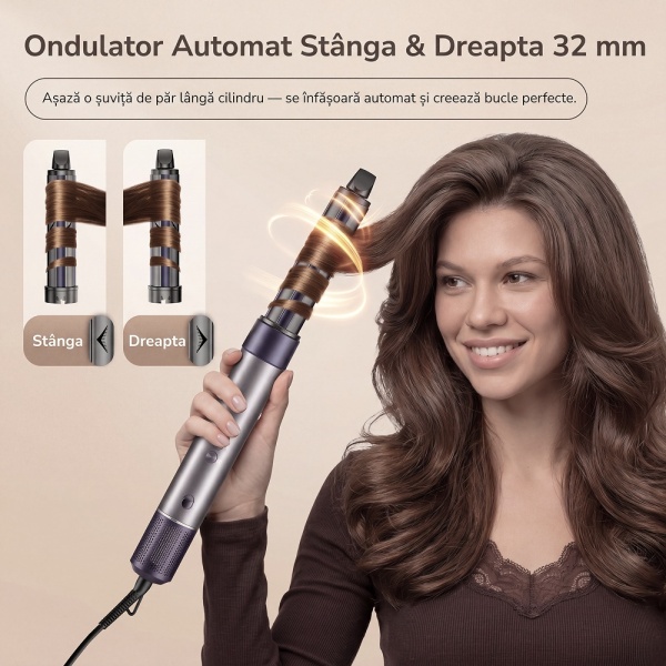 Uscator Par SeveShop® 7 In 1, Feon, Ondulator Automat, Uscator Par Cu Motor 1500W, Perii Styling Pentru Volum, Ondulator Automat Auto-Wrap, Perii Styling Pentru Indreptare, 4 Trepte Temperatura, 3 Viteze Aer, Ionizare Anti Frizz, Mov - Img 2