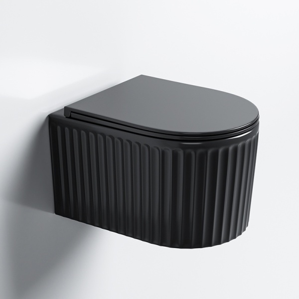 Vas WC suspendat LUMA Negru Lucios, Model Canelat, cu capac SoftClose Inclus - Img 4
