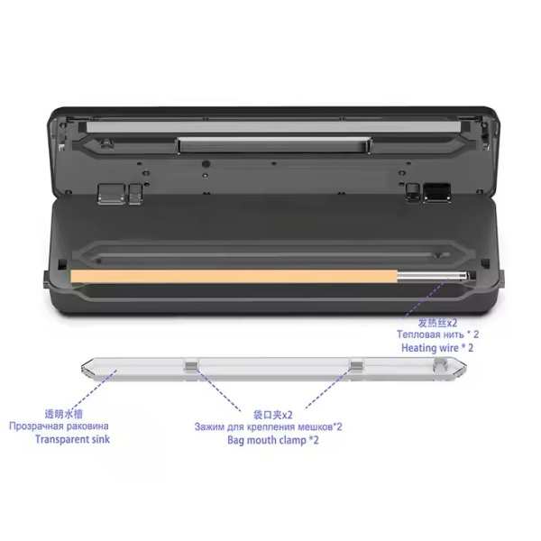 Aparat de Vidat si Sigilat Alimente SeveShop®, Bare de Lipire 30 cm, 7 Moduri de Operare, Uscat, Umed, Lichid, Display LED Tri-Color, Cutter Integrat, Tava Detasabila, Furtun pentru Recipiente, Sigilare Pana la 5 kg, Negru - Img 4