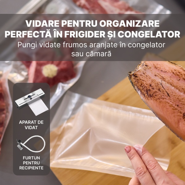 Aparat de Vidat si Sigilat Alimente SeveShop®, Bare de Lipire 30 cm, 7 Moduri de Operare, Uscat, Umed, Lichid, Display LED Tri-Color, Cutter Integrat, Tava Detasabila, Aparat Vidat cu Furtun pentru Recipiente, Sigilare 5 kg, Aparat Vidat Alimente Negru - Img 3
