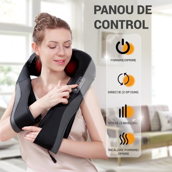 Aparat Profesional pentru Masaj SeveShop, Masaj Shiatsu 3D cu Functie de Caldura, 8 Noduri de Masaj Bidirectionale, Viteze Reglabile, Terapie cu Infrarosu, Design Ergonomic, Pentru Spate, Gat, Umeri, Corp, Negru Obsidian - Img 3
