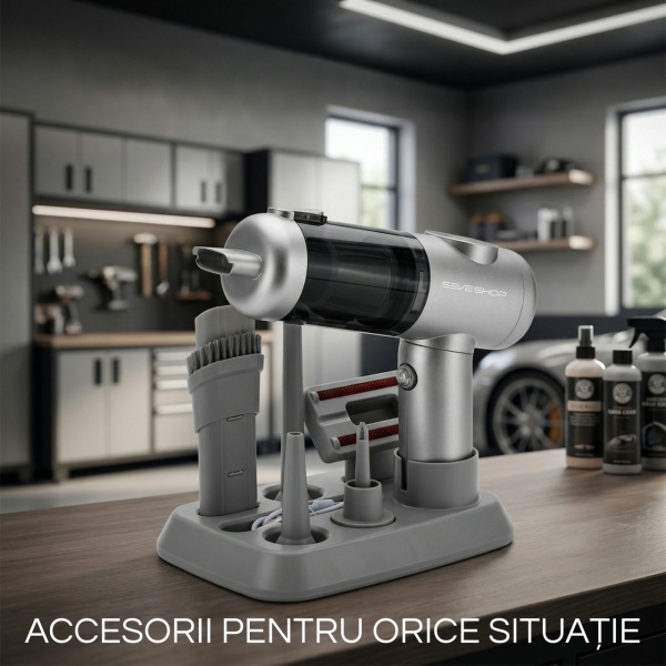 Aspirator Mana Portabil, SeveShop®, Aspirator Fara Fir Wireless, Aspirator Portabil Cu Filtru HEPA, Putere 100W, 7.4V, Autonomie 30–60 Min, Aspirator Mana Cu Capacitate 0.2L, Ideal Pentru Casa Birou Si Masina, Compact Si Usor, Curatare Wet &amp; Dry, Argintiu - Img 7
