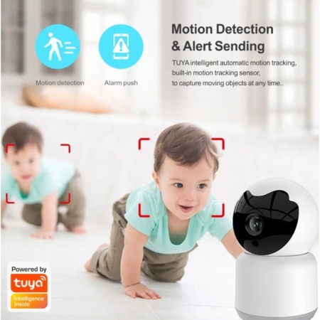 Baby Monitor SeveShop, Wireless, FullHD 1080p, Rotire 360°, Monitorizare Video / Audio Bebelusi, Vedere Nocturna Infrarosu, Senzor si Alarma Miscare, Auto Tracking, Sunet Bidirectional, Adaptor, Cablu USB, HigroTermometru inclus, Alb - Img 4