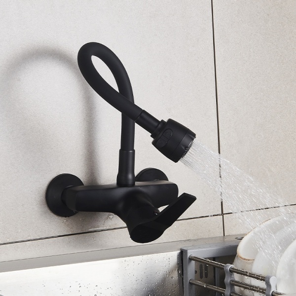 Baterie de bucatarie monocomanda cu montaj pe perete Dover cu gat flexibil negru mat - Img 4