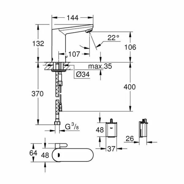 Baterie lavoar cu senzor Grohe Eurosmart Cosmopolitan Electronica cu acumulator - Img 3