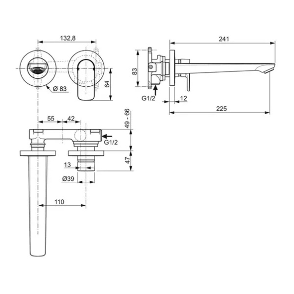 Baterie lavoar incastrata Ideal Standard Connect Air pipa 23 cm auriu periat fara corp ingropat - Img 3