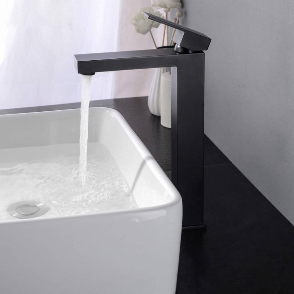 Baterie lavoar PRO QUADRO BLACK High, Montaj pe blat, inaltime 27cm, finisaj Negru Mat - Img 2