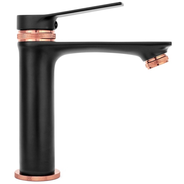 Baterie Lavoar REA VIRAL BLACK ROSE GOLD LOW, Montaj Pe Lavoar, Capat Fix, Monocomanda, Inaltime 18 Cm, Negru/Rose Gold - Img 6