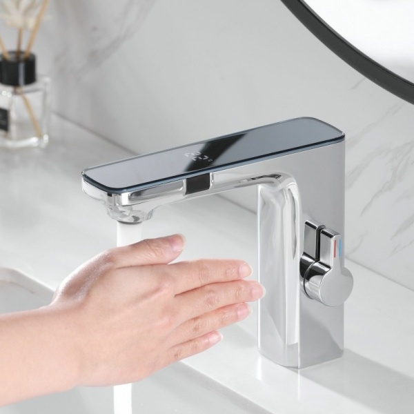Baterie pentru Lavoar cu Afisaj LCD Pentru Temperatura Apei, Montaj Pe Blat, Culoare Crom - Img 5