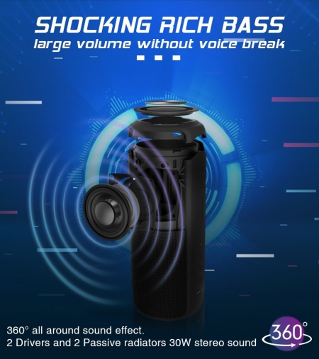 Boxa Portabila SeveShop E20, Rezistenta la Apa IPX67, Conectivitate Bluetooth Stabila, Sunet Puternic si Baza Profunda, Microfon Integrat pentru Apeluri, Autonomie Extinsa, Design Compact si Robust, Ideala pentru Interior si Exterior, Negru Electro - Img 3