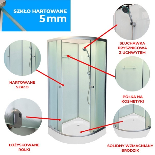 Cabina de dus cu cadita de dus inclusa, culoare Crom Mat WSH305B, 90x90 cm - Img 5