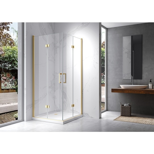 Cabina de dus KZ08A Patrata 70x70cm , Design Elegant, Culoare Auriu - Img 5