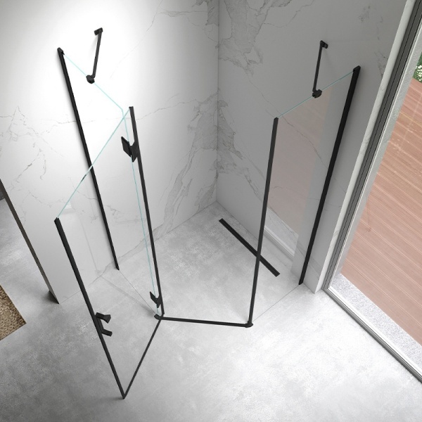Cabina de dus KZ10C Pentagonala 100x100cm Design Modern + Cadita de dus, Culoare Negru - Img 5