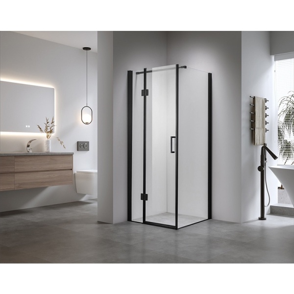 Cabina de dus Patrata KZ1390A, Dimensiune 80x80cm, Culoare Negru+Cadita de dus neagra - Img 3