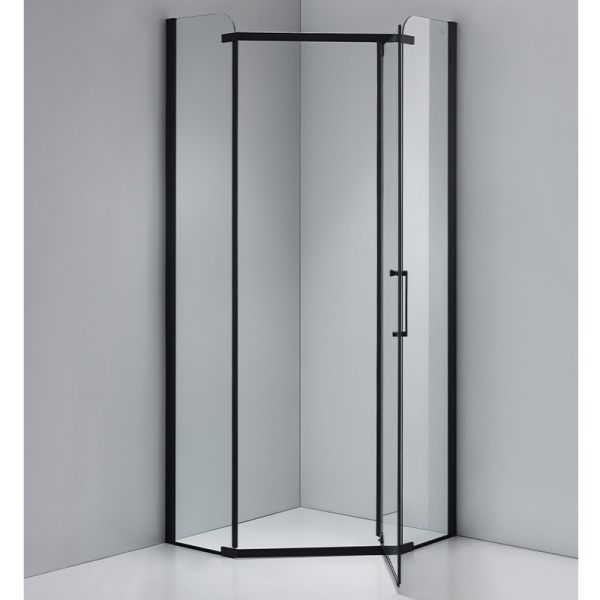 Cabina de dus pentagonala din sticla securizata si rame negre cu cadita de dus neagra KZ91A-SXL07A 80 x 80 cm - Img 5