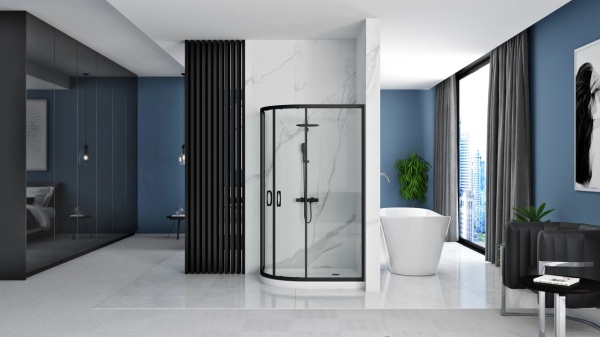 Cabina dus Rea Look 80x100 cu usi culisante si Cadita Semirotunda, Negru mat - Img 4