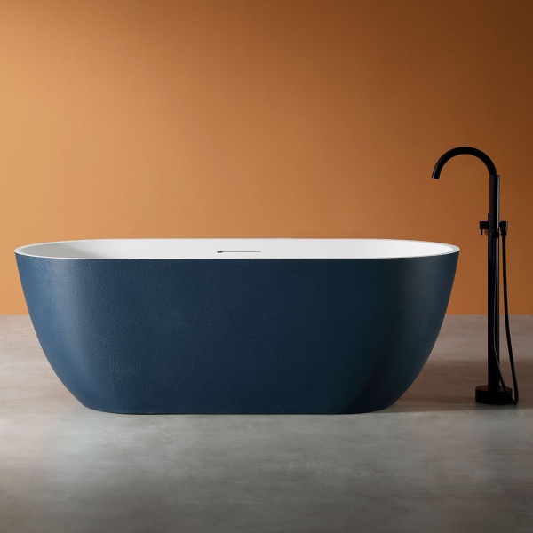 Cada De Baie Freestanding, Design Modern 170x75x60cm, Strat Abraziv, Culoare Prussian Blue/White - Img 2