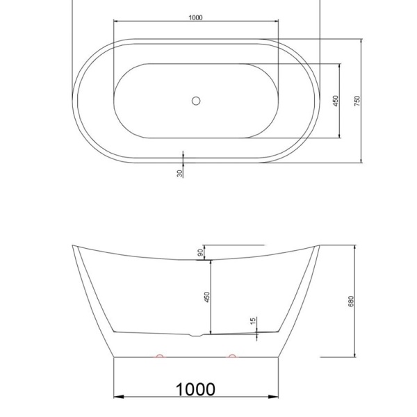 Cada de baie Rica 513A 150x75cm,Culoare Negru , Deversor Auriu - Img 7