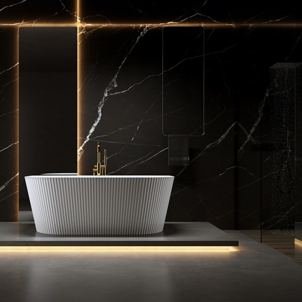 Cada de baie suport CARLO 517D, Dimensiune 170x75cm, Design elegant, Culoare Alb, Deversor Auriu - Img 8