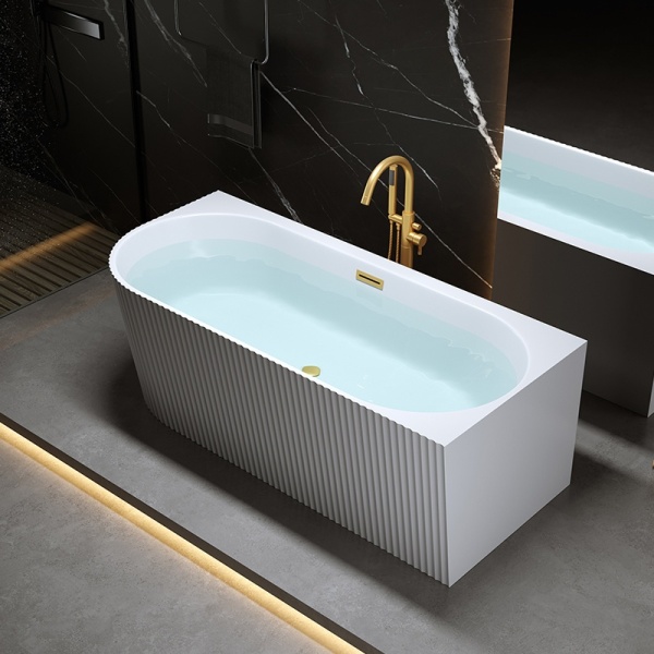 Cada de baie suport RIO 504A, Dimensiune 140x75cm/Dreapta, Culoare Alb, Deversor Auriu Periat - Img 3