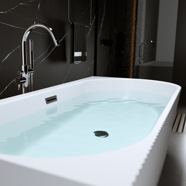 Cada de baie suport RIO 504C, Dimensiune 160x75cm/Stanga, Culoare Alb, Deversor Negru - Img 3