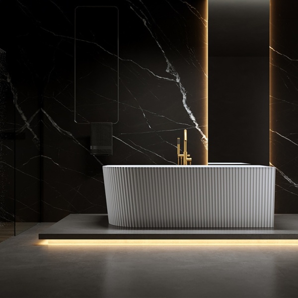 Cada de baie suport RIO 504D, Dimensiune 170x75cm/Dreapta, Culoare Alb, Deversor Auriu Periat - Img 5